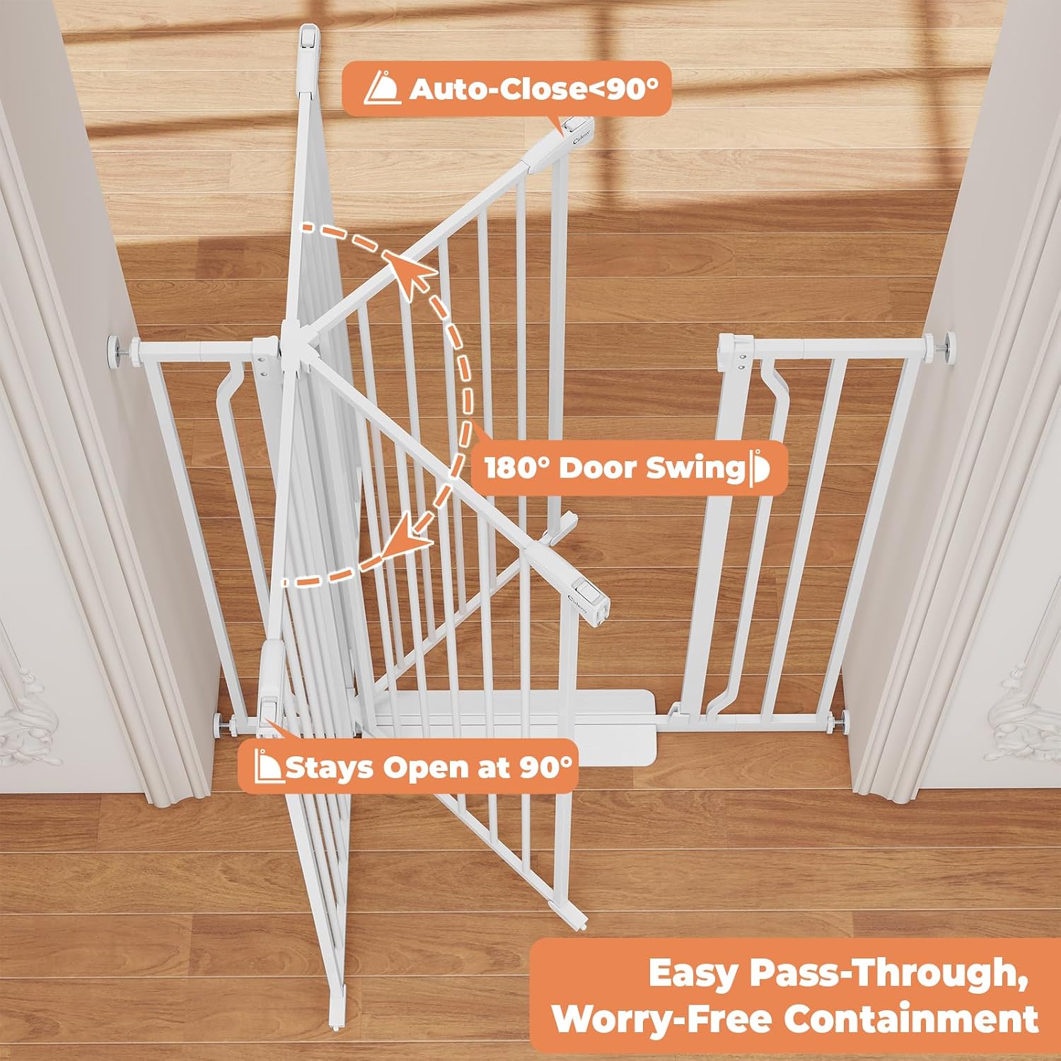 40" Extra Tall Baby Gate No Drilling, Auto Close Dog Gate, White