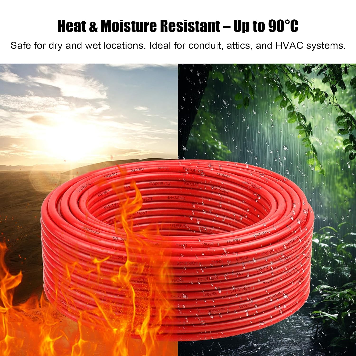 XRDS -RF 8 Gauge THHN Wire,25FT Red Stranded Copper Electrical Wire, 600V, Heat & Oil Resistant, Nylon Sheath Building Wire for Indoor/Outdoor Use