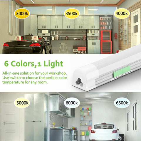 Dimmable LED Shop Lights 4FT,30W 4500LM,6CCT Tunable,Plug-in Garage Lights