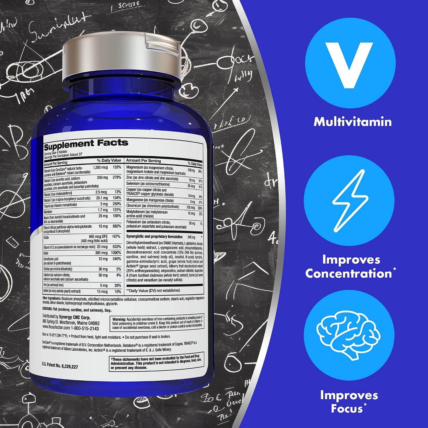 Focus Factor Nutrition for The Brain, Improved Memory & Concentration Brain Supplement, Complete Multivitamin with Vitamins B6, B12, D, Bacopa Monnieri & Tyrosine, 150 Count (Pack of 3)