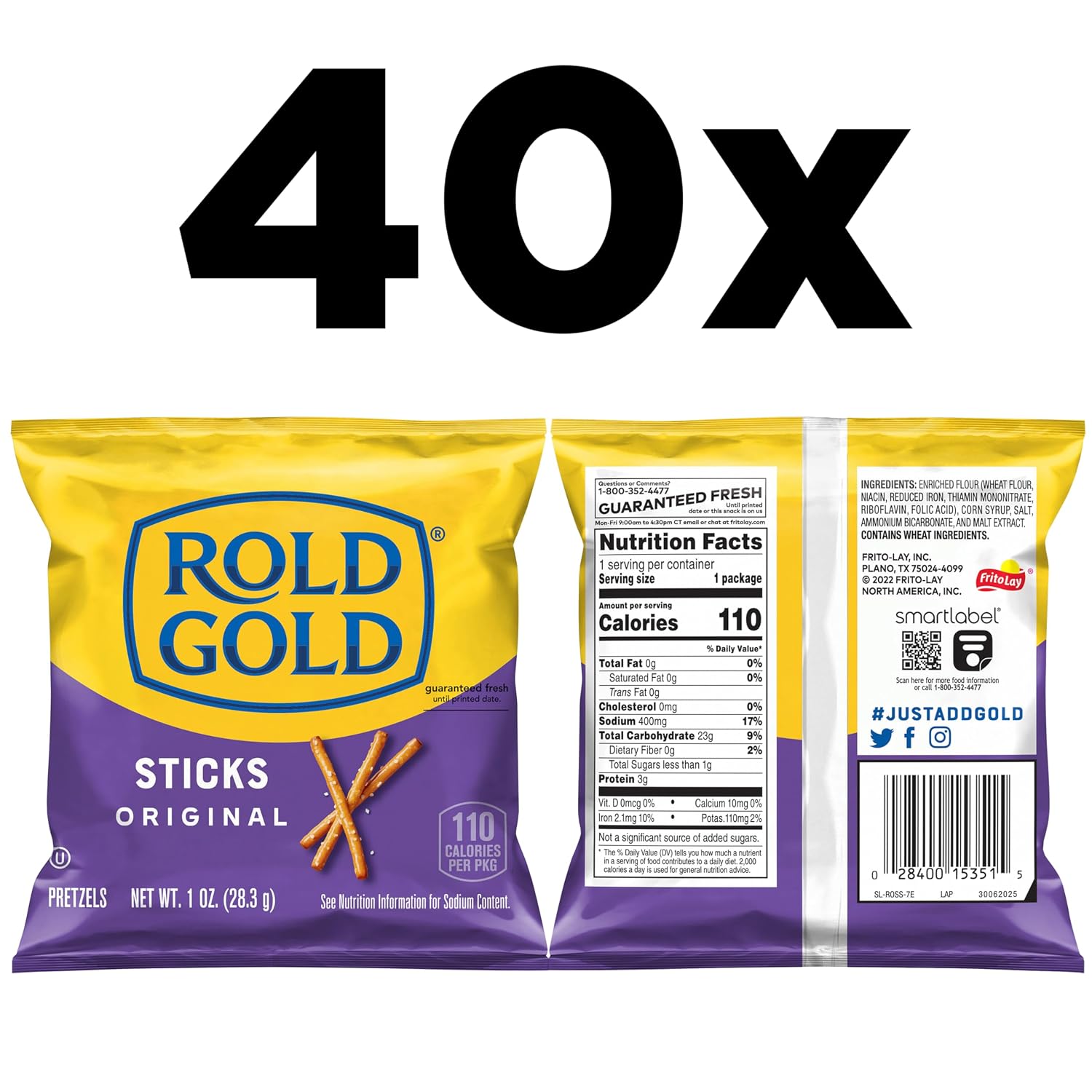 Rold Gold Pretzels, Sticks, 1 Ounce (Pack of 40)