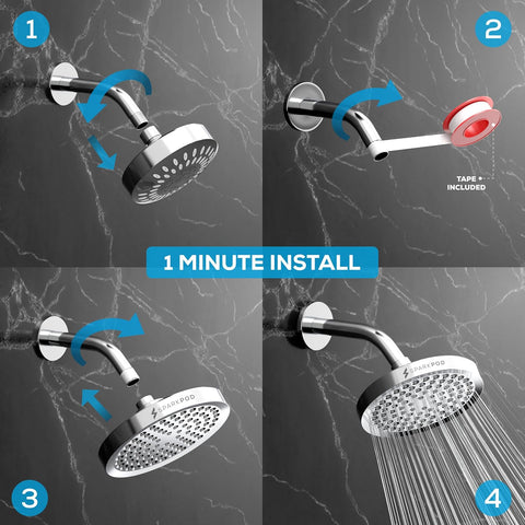 SparkPod Rain Shower Head, 6 Inch Round, Luxury Polished Chrome Finish