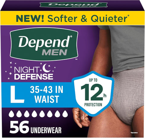 Depend Night Defense Adult Diapers for Men, Large, 56 Count