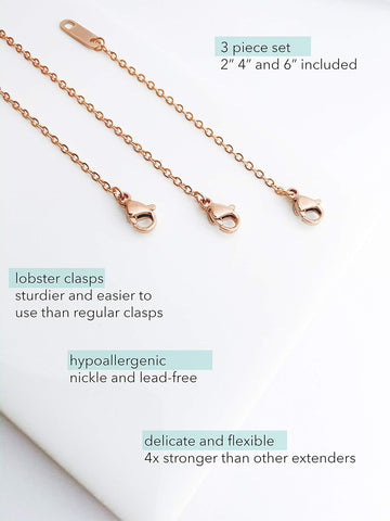 Altitude Boutique 18k Gold Plated Necklace Extenders Delicate Necklace Extender Chain Set for Women 3 Piece Set, Extensions 2", 4", 6" Inches Hypoallergenic in Gold, Rose Gold, or Silver