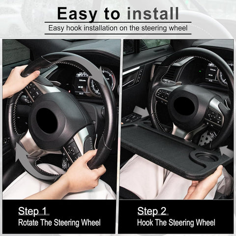JUSTTOP Car Steering Wheel Desk for Laptop,Multipurpose Travel Car Accessories, Car Seat Stand Trays for Eating, Steering Wheel Overhead Table Console(Black)
