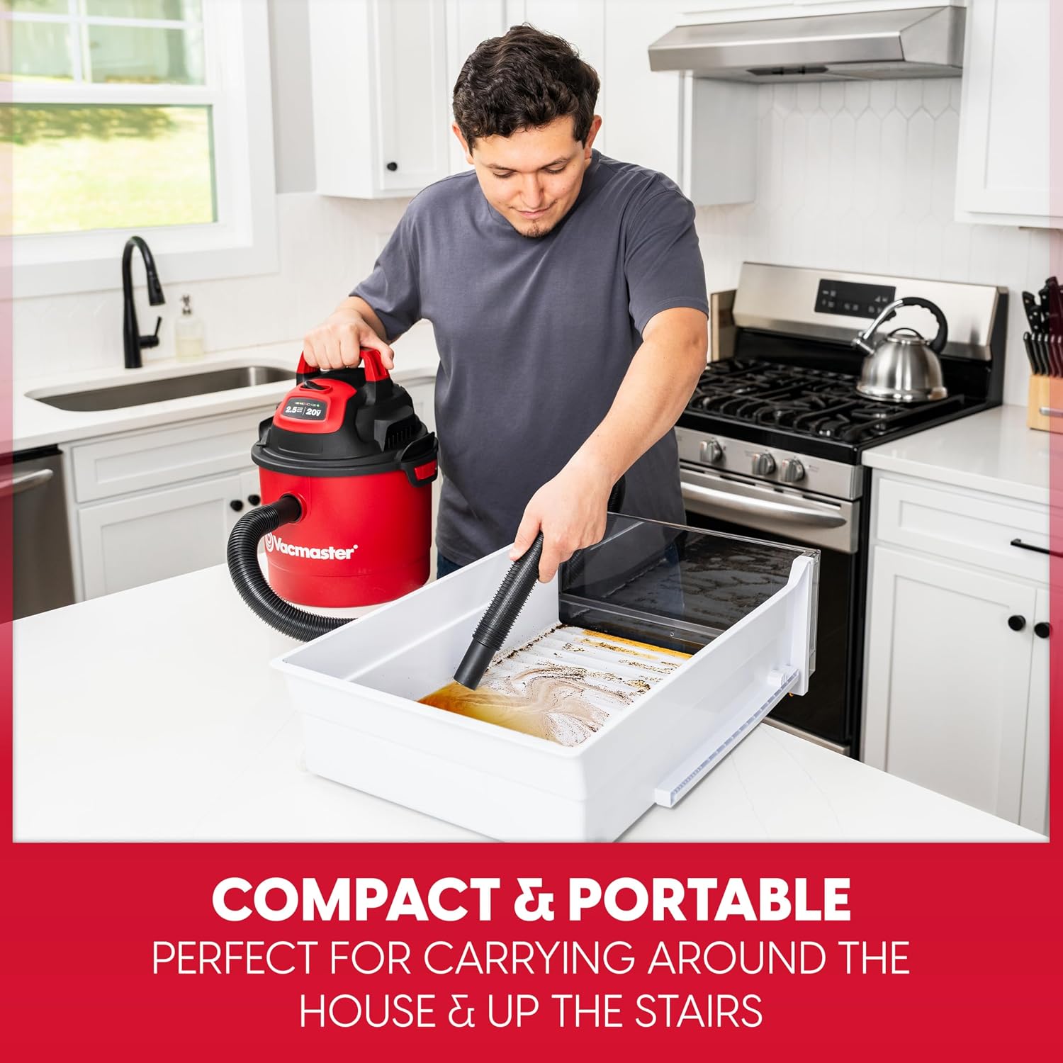 Vacmaster DVOM202P 1101 2.5-Gal 20V Cordless Portable Wet/Dry Vac Red