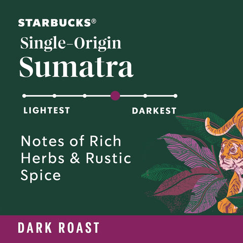 Starbucks K-Cup Coffee Pods, Dark Roast Coffee, Sumatra for Keurig Brewers, 100% Arabica, 6 boxes (60 pods total) | 100% Arabica K-Cup pods for Keurig brewers; single-origin Sumatra dark roast; 6 boxes, 10 pods each (60 total)
