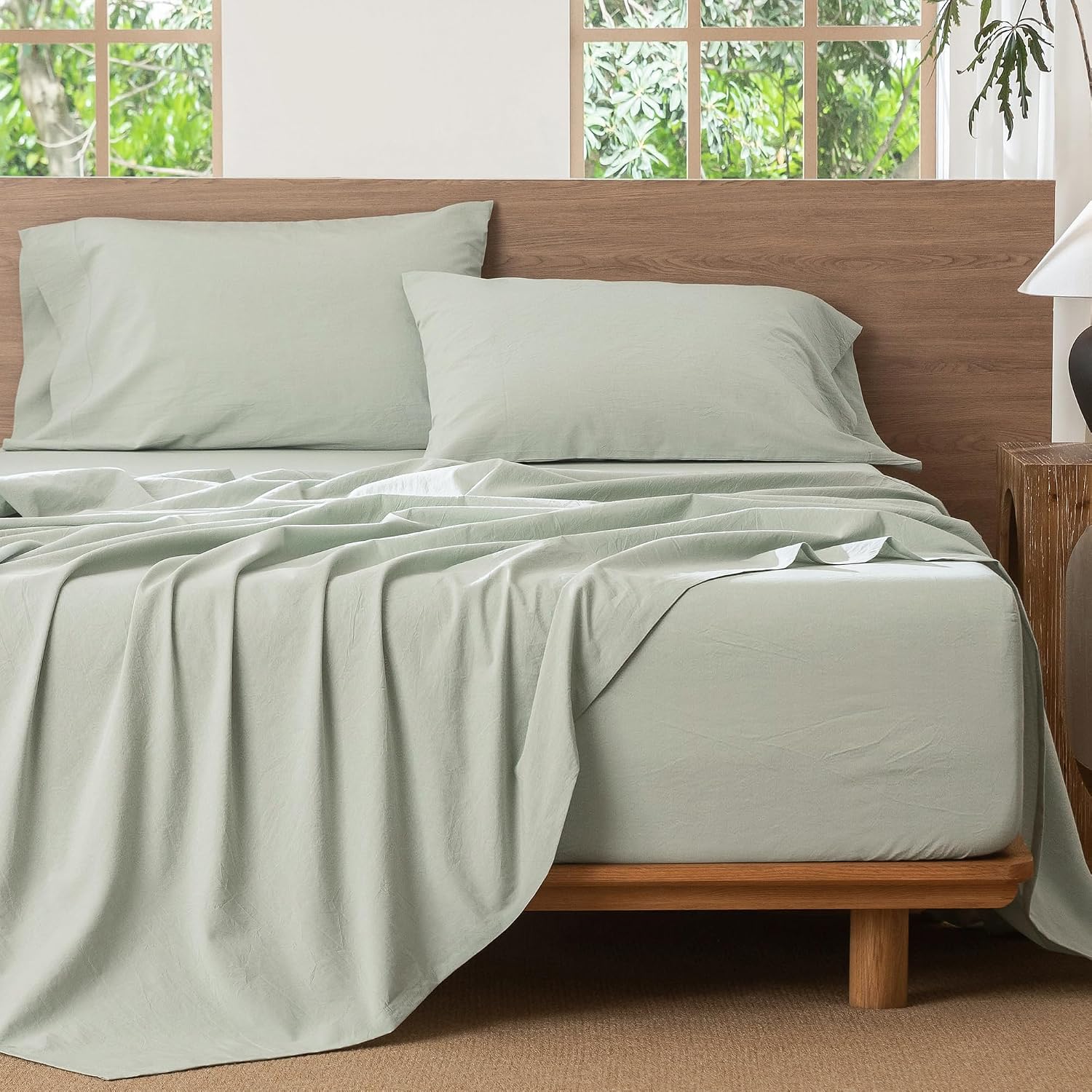 MooMee Sheet Set 100% Washed Cotton Lived-in Extra Deep Pocket Queen