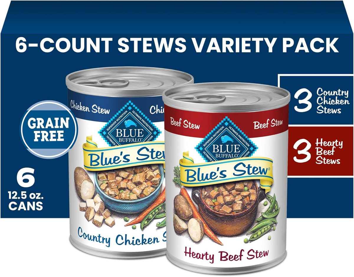 Blue Buffalo Blue's Stew Variety Pack Wet Dog Food, 12.5 oz, 6 ct