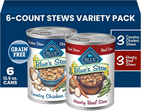 Blue Buffalo Blue's Stew Variety Pack Wet Dog Food, 12.5 oz, 6 ct