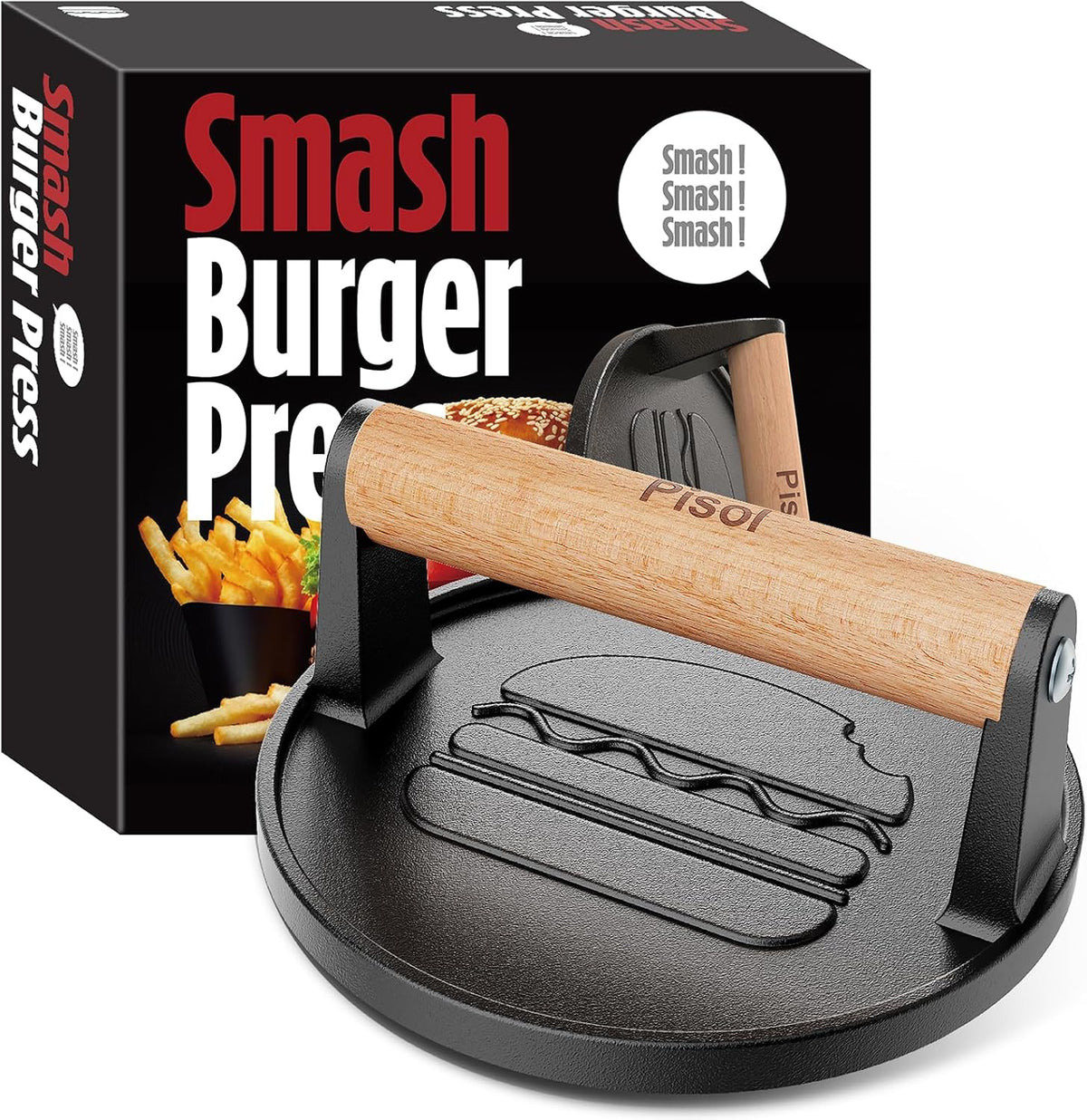 Pisol Smash Burger Press, Cast Iron Steak Weight Meat Patty Press Tool