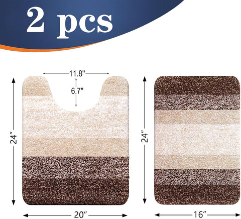 OLANLY Micorfiber Bathroom Rug Set 2 Piece, Soft Absorbent Bath Mats, Brown