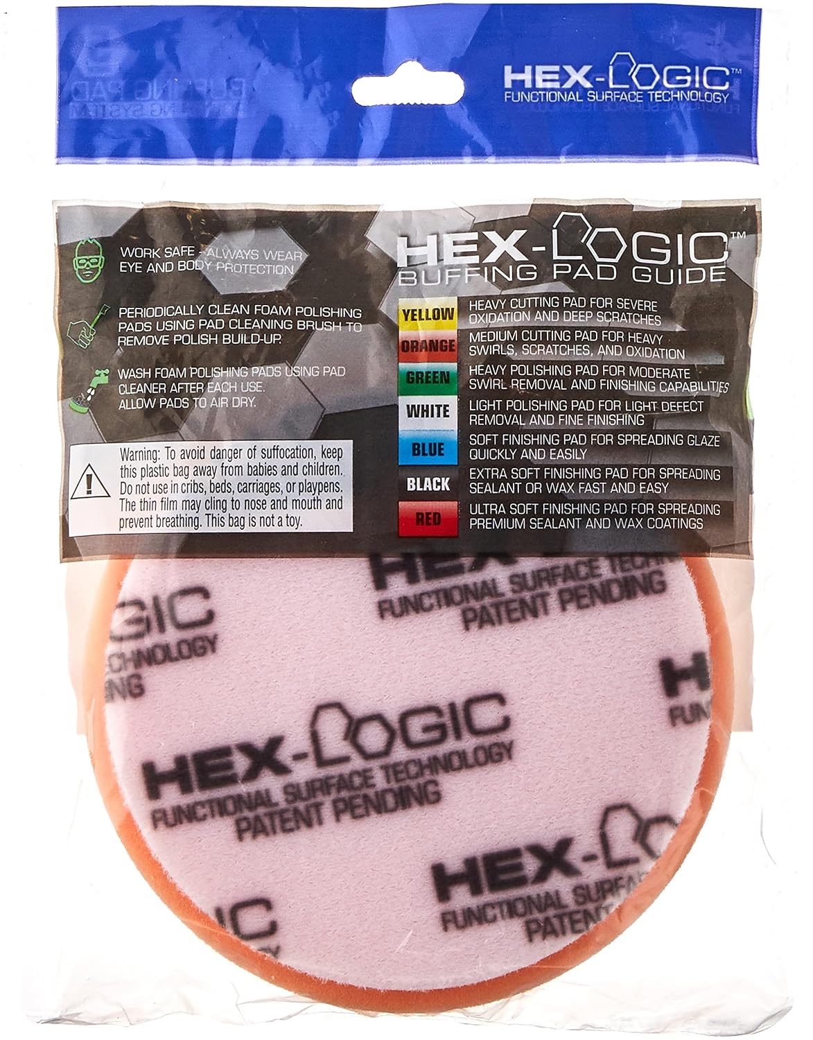 Chemical Guys, Hex-Logic Medium-Heavy Cutting Foam Pad, Orange, 5.5 inch