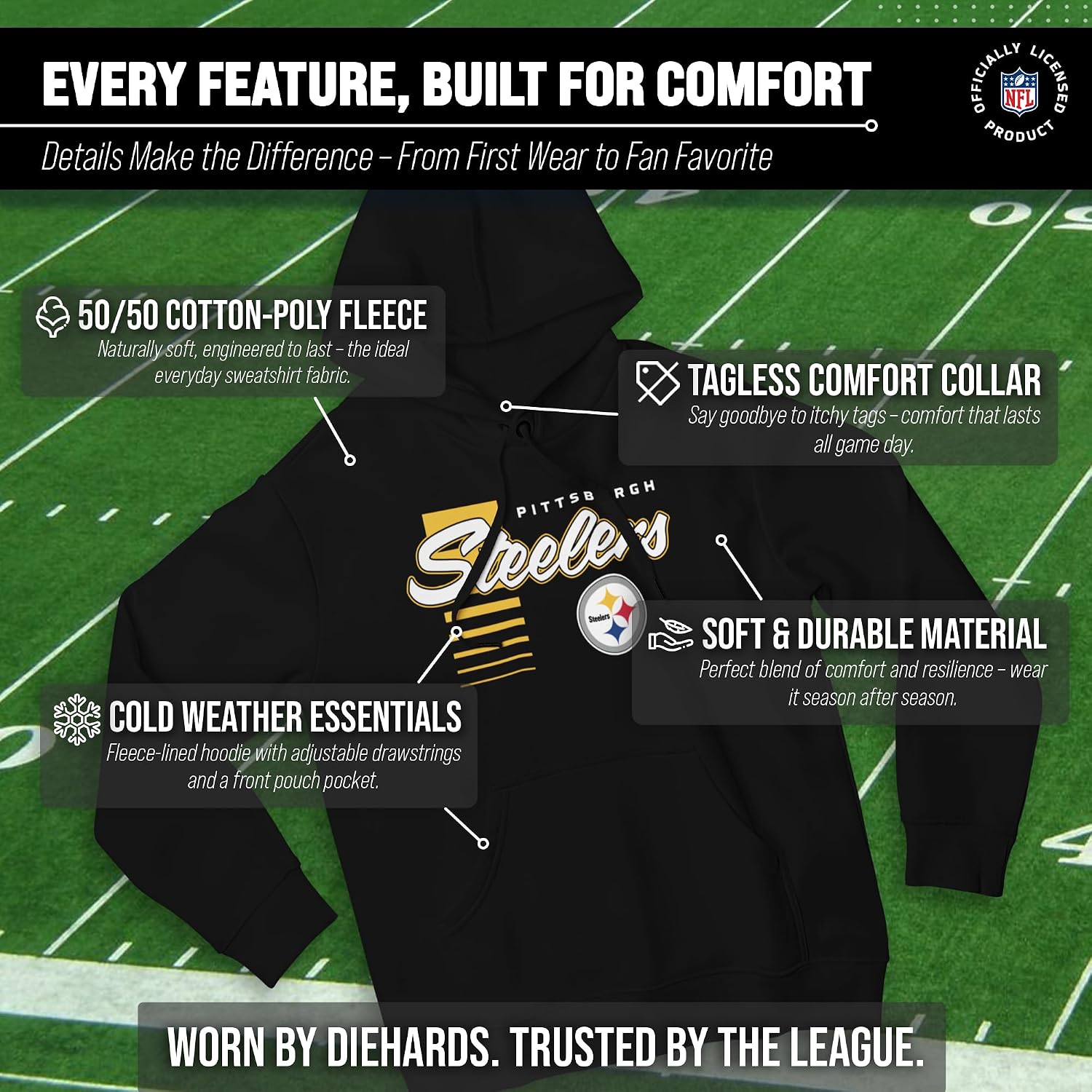 Team Fan Apparel NFL Adult Unisex Retro Script Ultra Soft Fleece Hooded Sweatshirt, Officially Licensed Football Performance