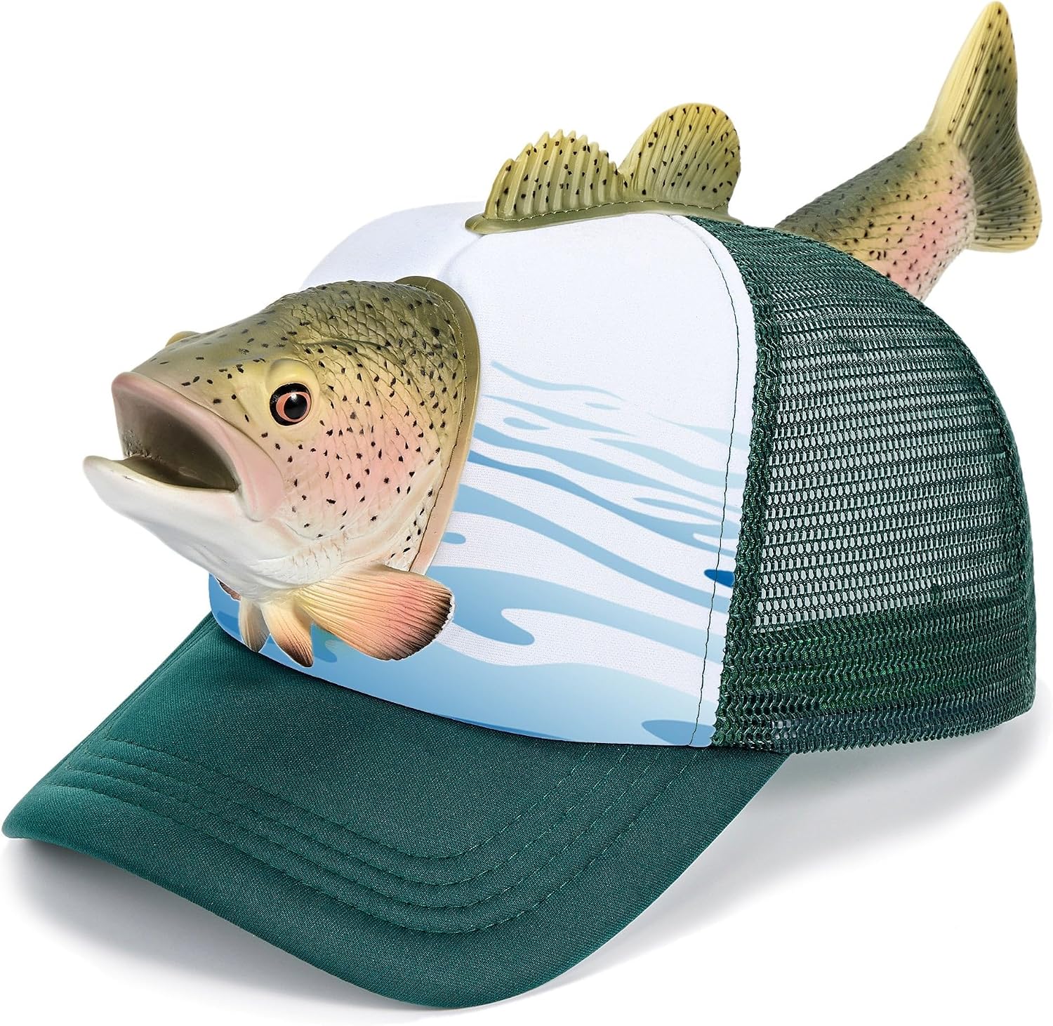 3D Rainbow Trout Hat, Funny Novelty Mesh Snapback Cap for Men & Women