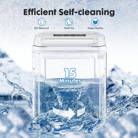 Sweetcrispy Countertop Ice Maker, Portable Ice Machine Self-Cleaning, 9 Cubes in 6 Mins, 26 lbs/24Hrs, 2 Sizes of Bullet Ice for Home Party Office, White