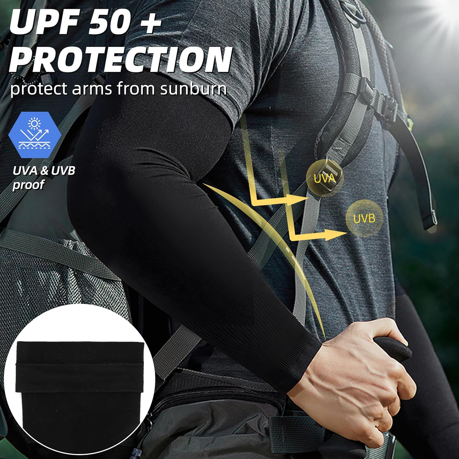 BHYTAKI UV Sun Protection Arm Sleeves, UPF 50 Sports Cooling Arm Compression Sleeves for Men Women Teenager