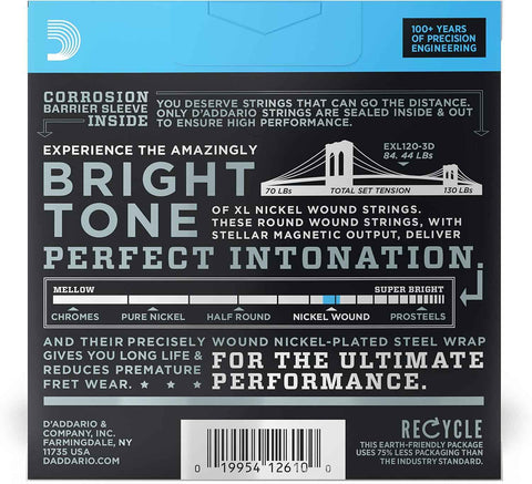 D'Addario XL Nickel EXL120-3D Electric Guitar Strings, 09-42, 3 Sets