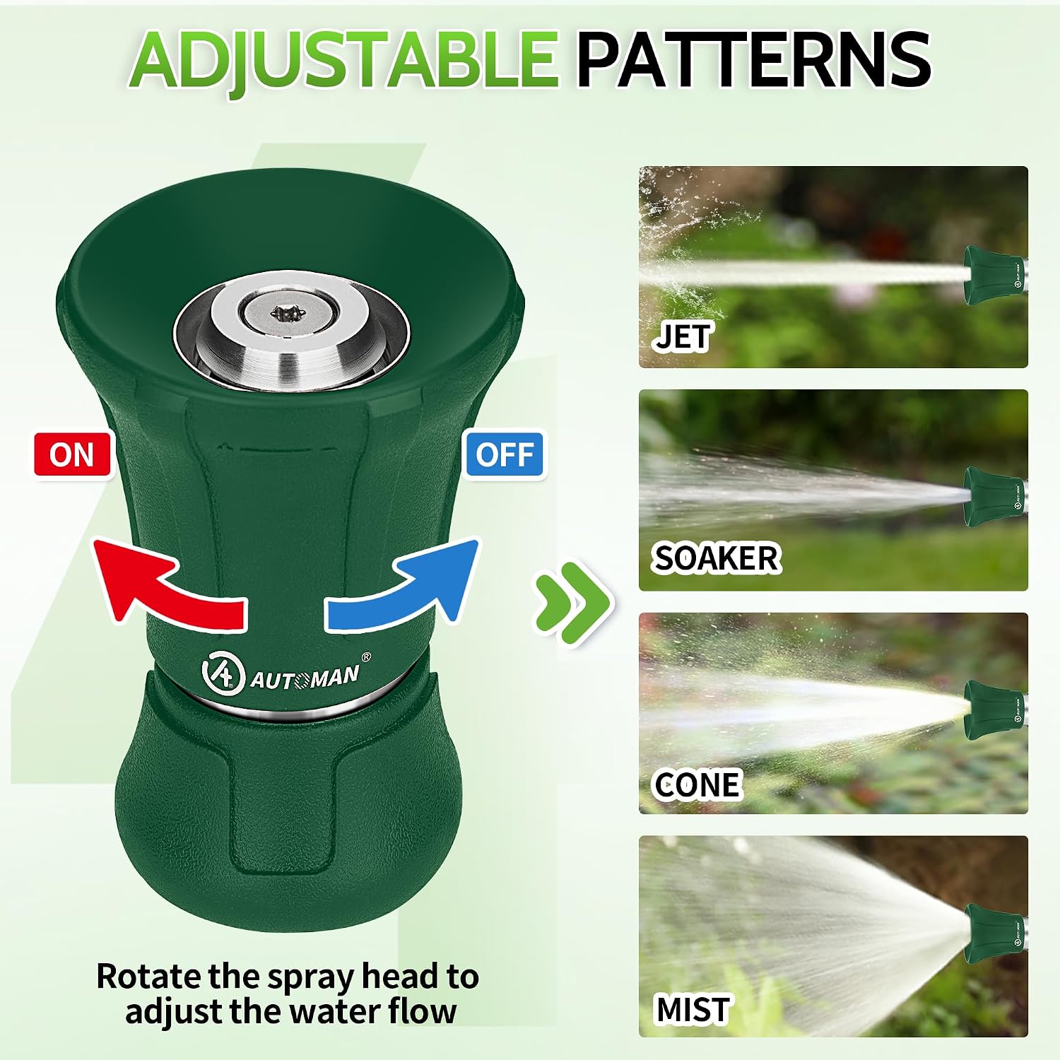 AUTOMAN Garden Hose Nozzle Heavy Duty, 2 Pack Fireman Hose Nozzle, High Pressure Water Hose Sprayer Nozzle, Adjustable Spray Nozzles for Washing Car, Cleaning Ground, Watering Plants, Dark Green