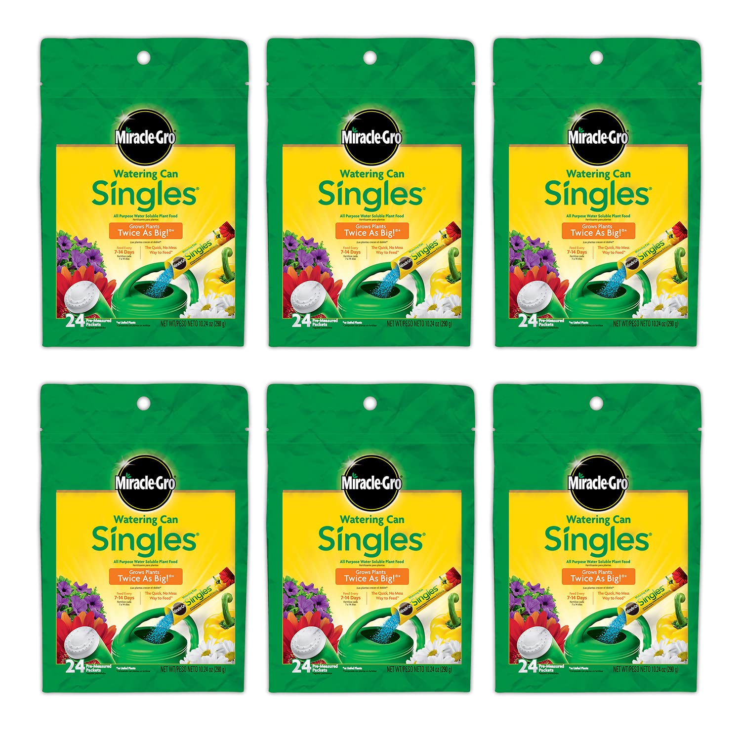 Miracle-Gro Watering Can Singles All Purpose Water Soluble Plant Food - Fertilizer for Flowers, Vegetables, Houseplants, Trees, Indoor and Outdoor Plants, 24 Packets (Pack of 6)