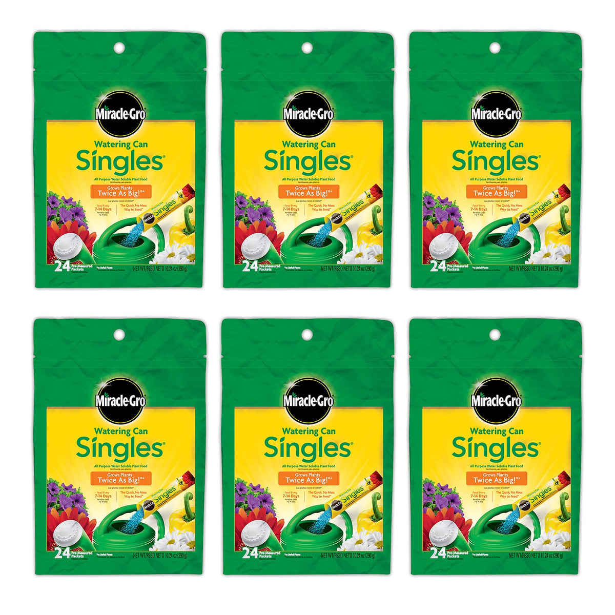 Miracle-Gro Watering Can Singles All Purpose Water Soluble Plant Food - Fertilizer for Flowers, Vegetables, Houseplants, Trees, Indoor and Outdoor Plants, 24 Packets (Pack of 6)