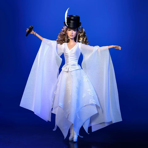 Barbie Signature Doll, Stevie Nicks Bella Donna Collectible Wearing Flowing White Dress with Hat & Mic Accessories, Includes Doll Stand