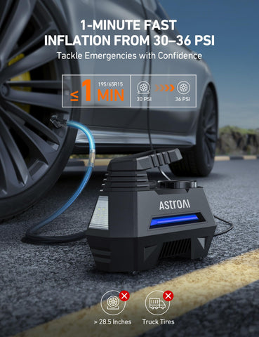 AstroAI Tire Inflator Portable Air Compressor Tire Air Pump for Car Tires - Car Accessories, 12V DC Auto Pump with Digital Pressure Gauge, Emergency LED Light for Bicycle, Balloons, Blue