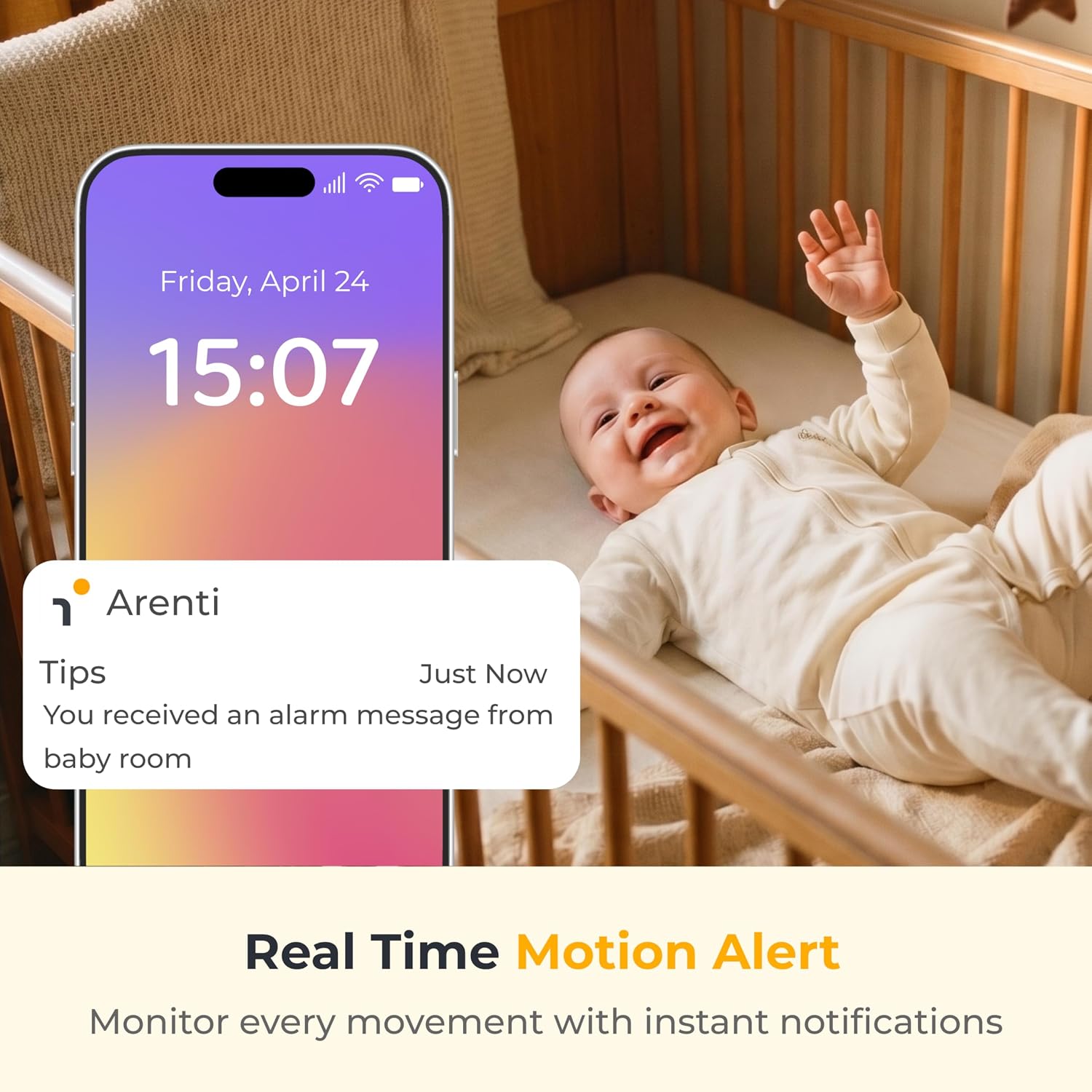 ARENTI Baby Monitor C3 Kit, 3MP WiFi 6 PTZ Camera with 5" Wireless Display