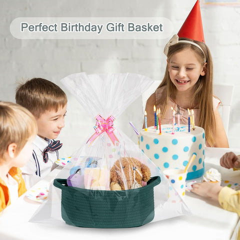 COMSE Empty Small Gift Basket with Bag & Ribbons, Dark Green