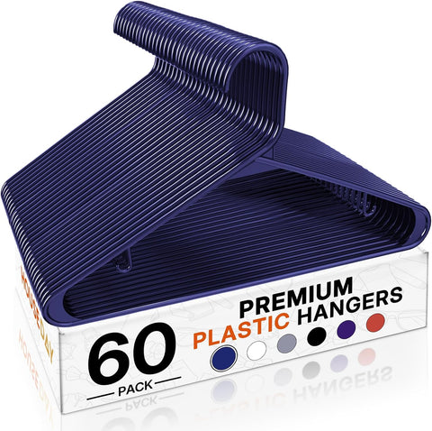 HOUSE DAY Blue Plastic Hangers 60 Pack, Slim Space-Saving Clothes Hangers