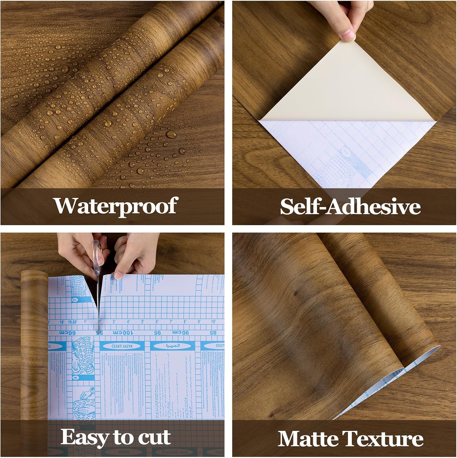 COSNIGHT Wood Contact Paper Peel and Stick, Brown Self Adhesive Vinyl Wrap