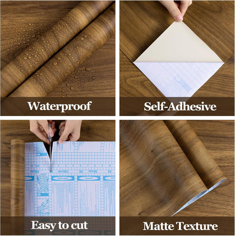 COSNIGHT Wood Contact Paper Peel and Stick, Brown Self Adhesive Vinyl Wrap