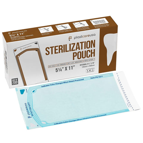 1000 5.25 x 10 Self Sealing Sterilization Pouches - Autoclave Sterilizer Bag Pouch for Sterilizing Dental Medical Instruments and Cleaning Tools - Latex-Free, Color Changing Indicator by PlastCare USA