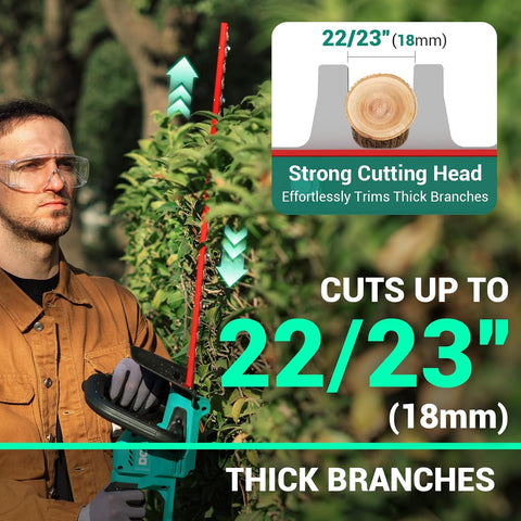 DCA 22 inch Hedge Trimmer Cordless 20V, 2800RPM Electric Bush Trimmer with Dual-Action Blade, 3/4" Cutting Capacity, 5.2 LBS Lightweight Bush Clipper, 180° Rotatable, 2.0Ah Battery & Charger Included