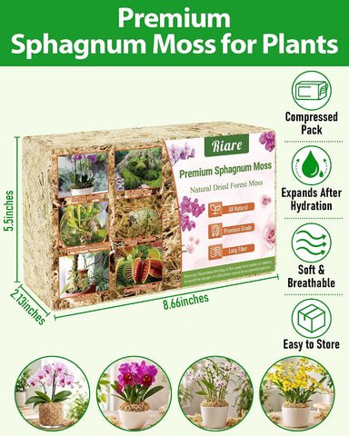 Riare 10OZ Premium Sphagnum Moss for Plants- Natural Long Fiber Plant Moss