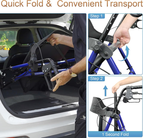 soundfuse Foldable Rollator Walkers for Seniors with 16" Ergonomic Arc Seat