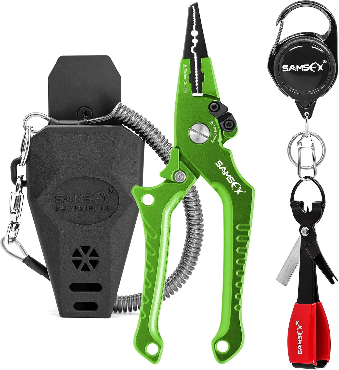 SAMSFX Aluminum Fishing Pliers Hook Remover Braid Line Cutter with Coiled Lanyard, Fly Fishing Knot Tying Tool & Retractors