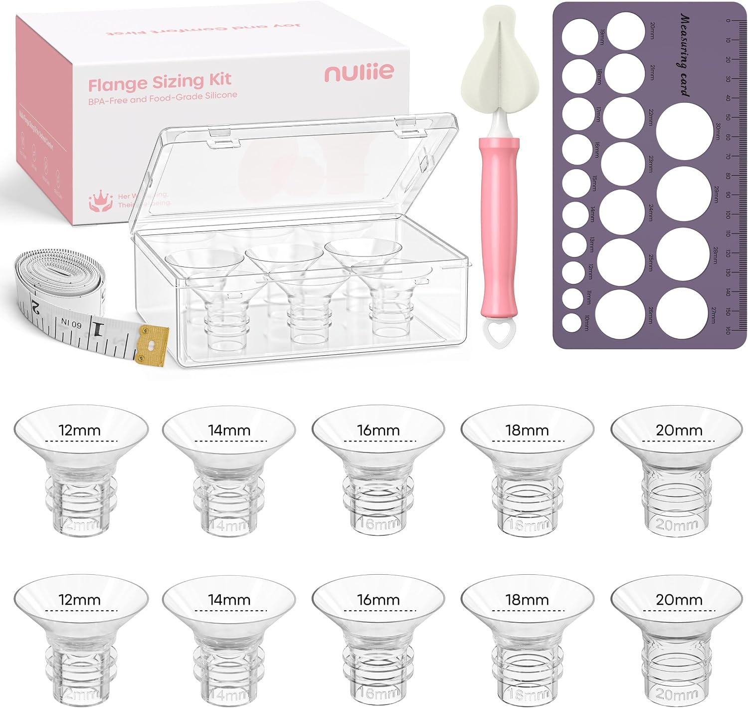 Nuliie Silicone Flange Inserts 12/14/16/18/20mm 10PCS for 24mm Breast Pump