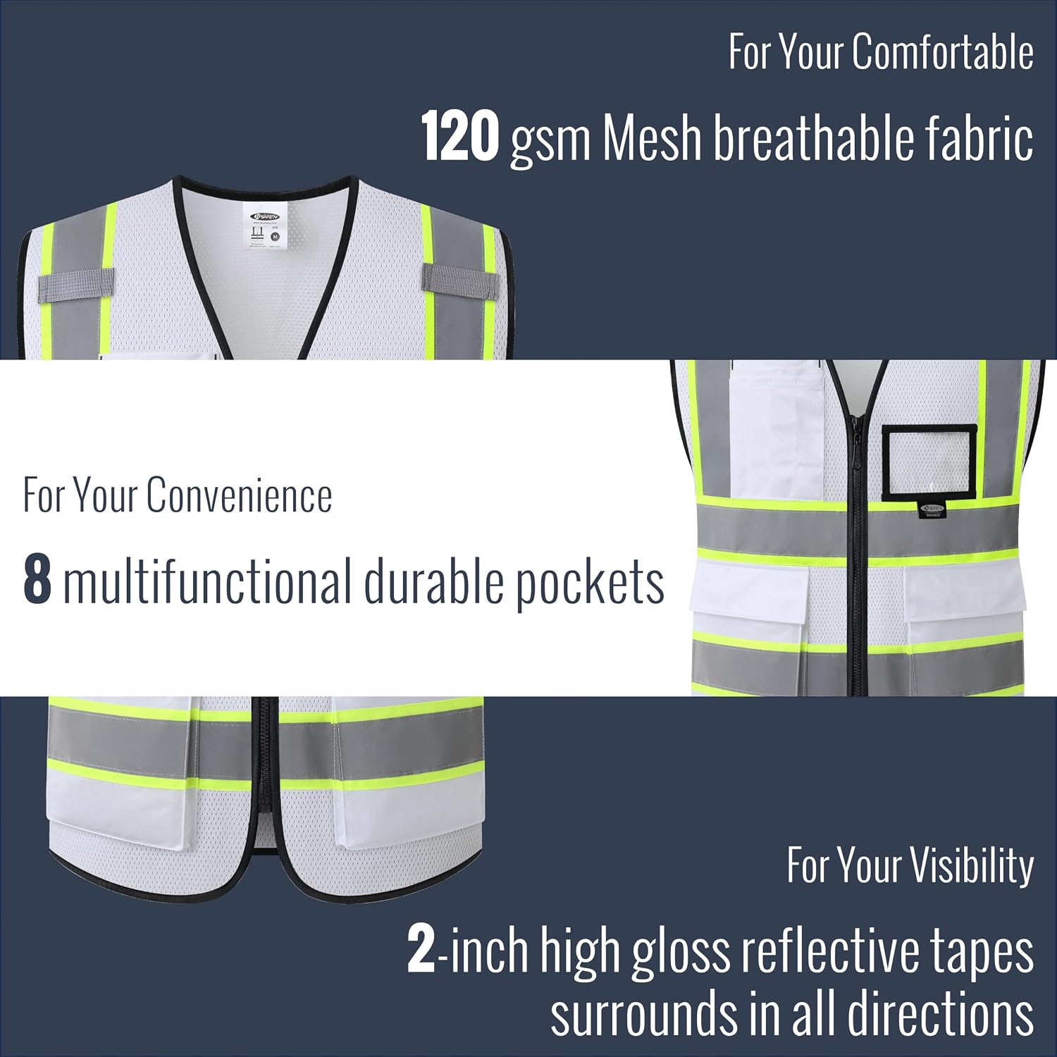 JKSafety Safety Vest for men women Hi Vis Vest with Pockets and Zipper High Visibility Reflective Vests BX320
