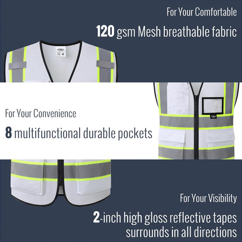 JKSafety Safety Vest for men women Hi Vis Vest with Pockets and Zipper High Visibility Reflective Vests BX320
