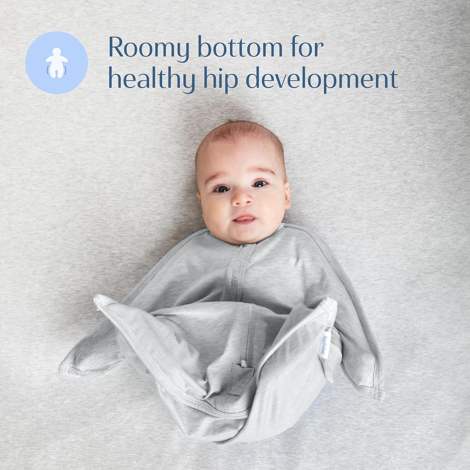 SleepingBaby Zipadee-Zip Transition Swaddle - Cozy Baby Swaddling Blanket with Zipper Convenience - Roomy Wearable Blanket for Easy Diaper Changes - 4-8 Month - Recharge Silver Heather