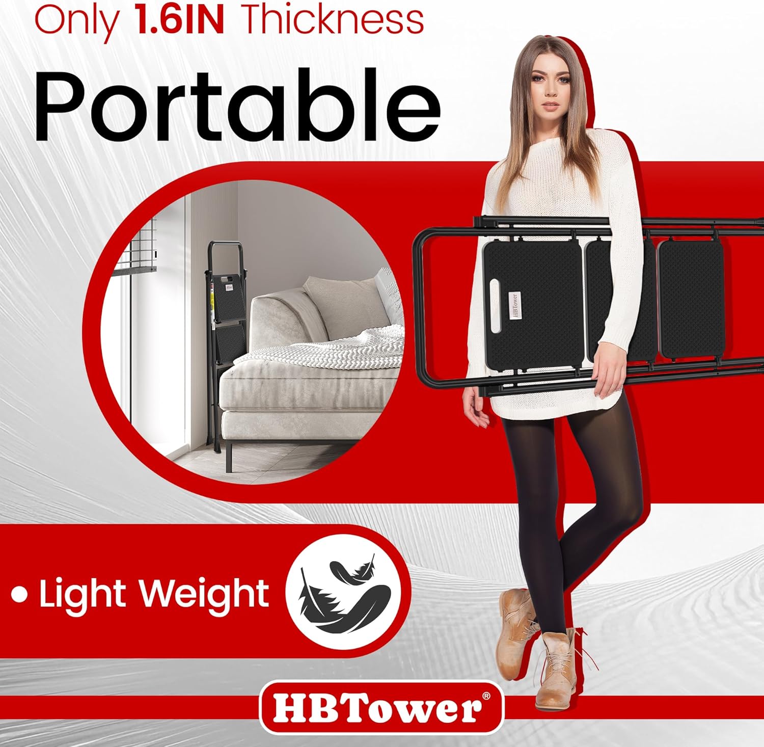 HBTower Step Ladder, Folding Step Stool with Wide Anti-Slip Pedal