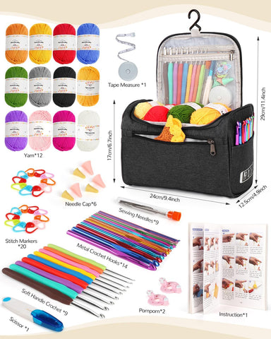 Aeelike Crochet Kits for Beginners Adults Kids, Complete Crochet Set, Black
