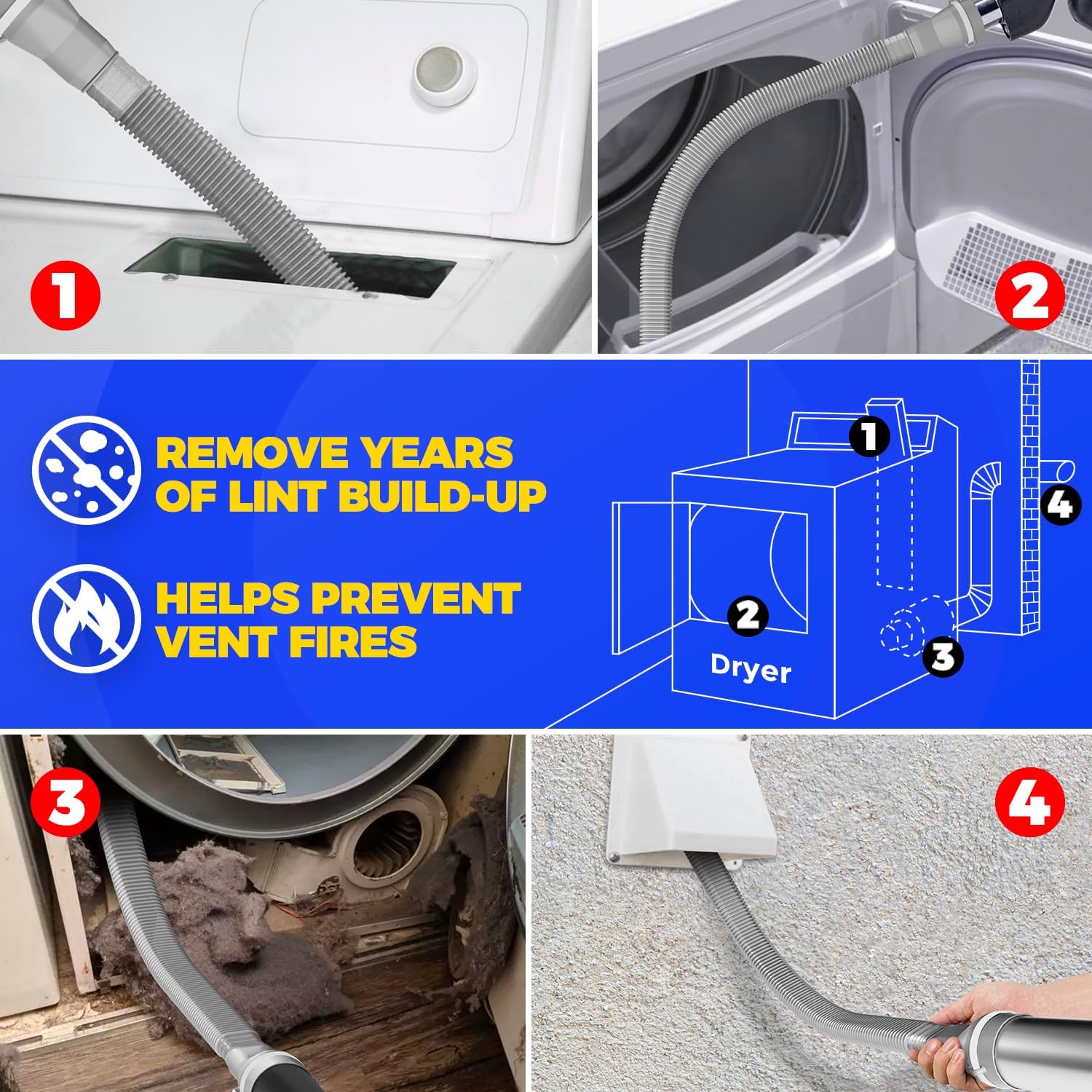 Holikme Dryer Vent Cleaner Kit, Vacuum Hose Attachment, 2-Piece, Gray