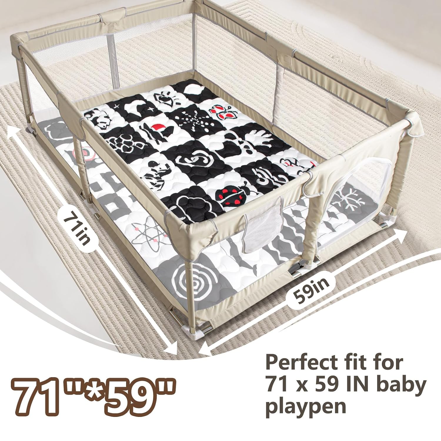Baby Play Mats for Floor, 71x59 Playpen Mat with Machine Washable