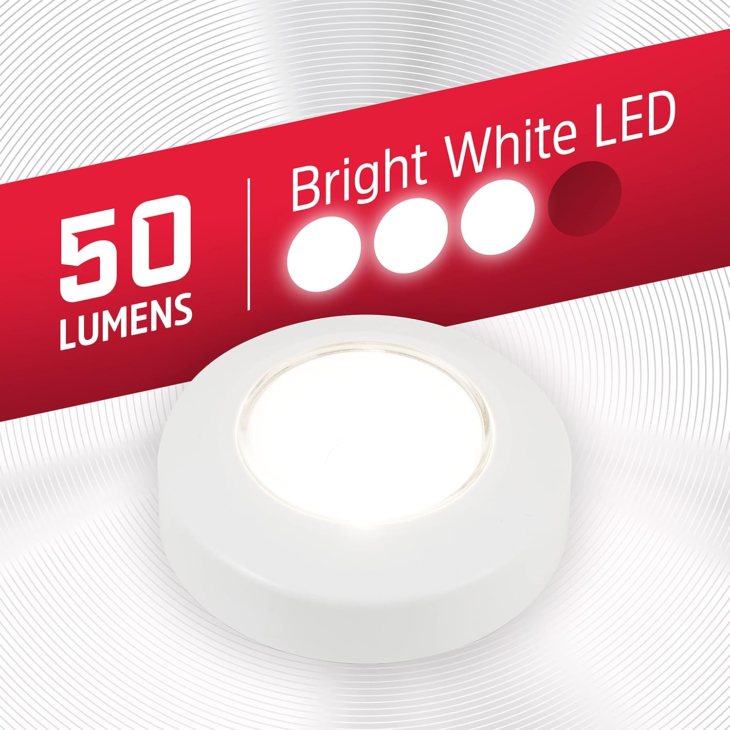Energizer Battery Powered Puck Lights, Tap On/Off, 50 Lumens 2 Pack