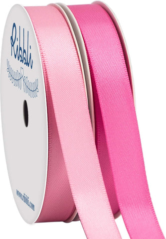 Ribbli 2 Rolls Satin Pink & Hot Pink Craft Ribbon,Total 20 Yards,(Pink 1/2-Inch x 10-Yard,Hot Pink 1/2-Inch x 10-Yard)