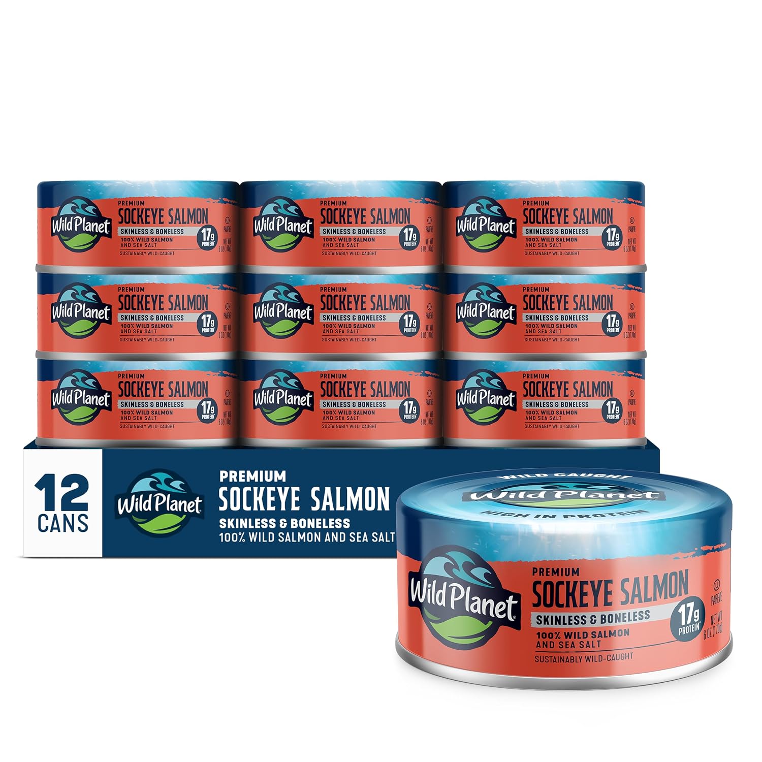 Wild Planet Skinless and Boneless Sockeye Salmon, 6 Ounce Can, Pack of 12