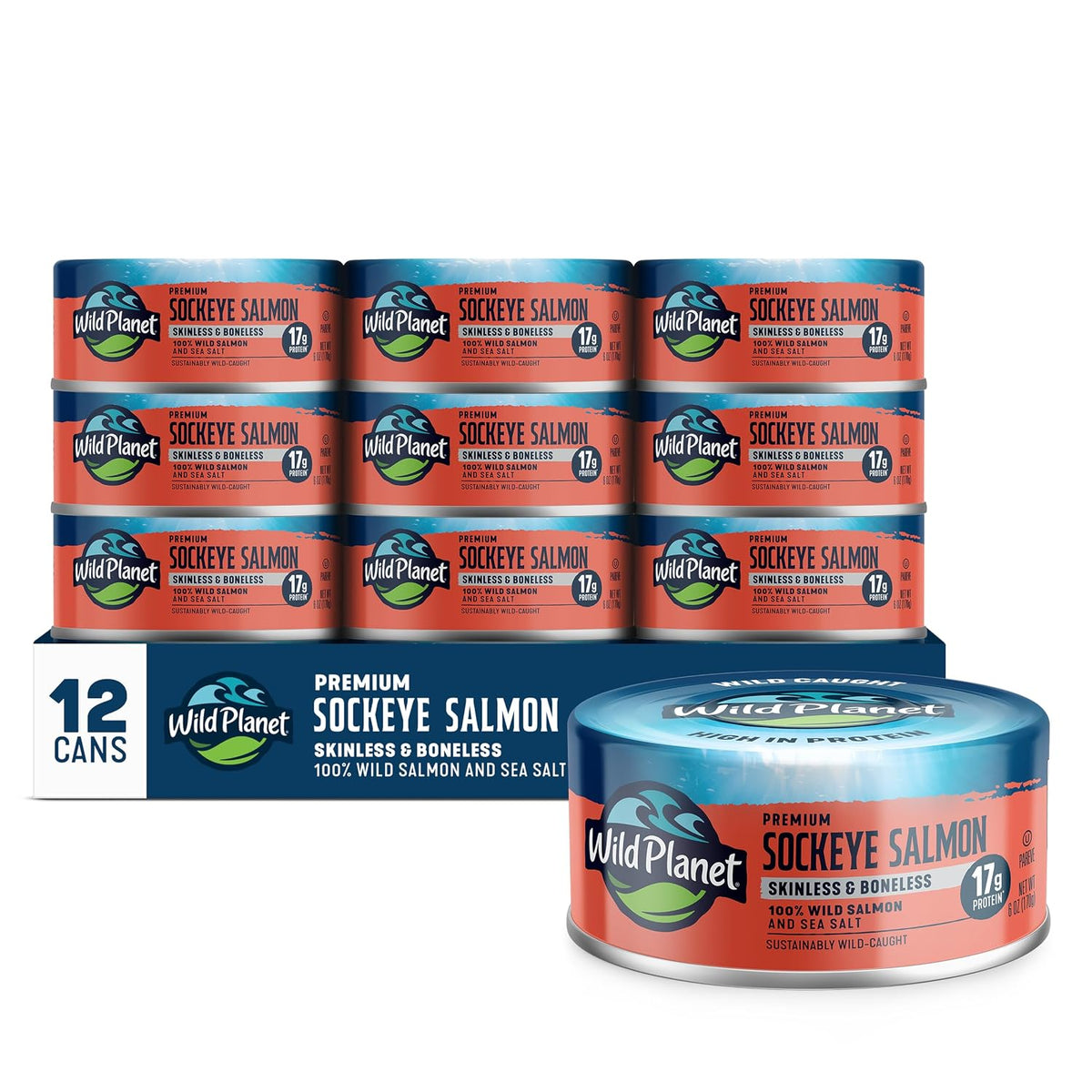 Wild Planet Skinless and Boneless Sockeye Salmon, 6 Ounce Can, Pack of 12