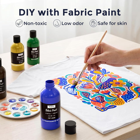 Nicpro Blue Fabric Paint with Pump, 33.8 fl oz (1000 ml) Large Fabric Paint for Clothes Permanent, Rich Pigment Non-Toxic Soft Clothing Paint for DIY T-shirts Jeans Crafts, Refresh Furniture